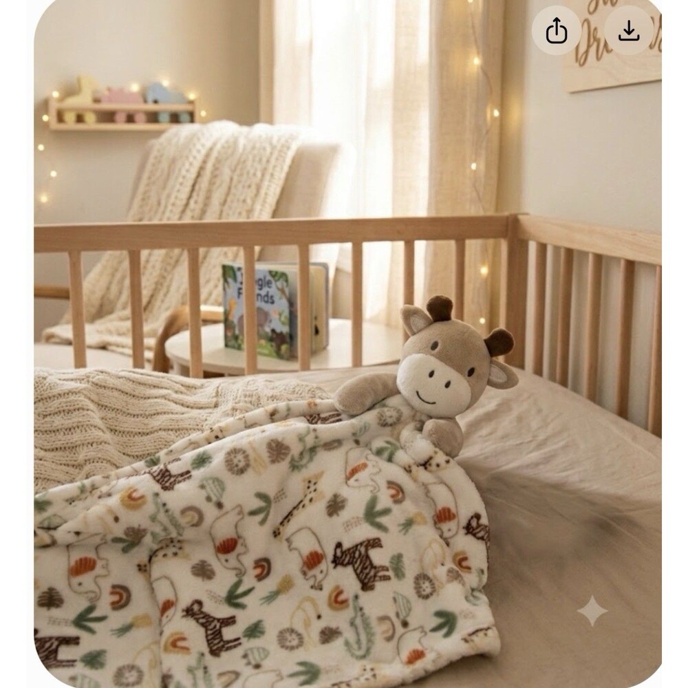 Modern Baby Kiss Giraffe Cow Safari Jungle Blanket 24 X 24 Zebra Lion Elephant